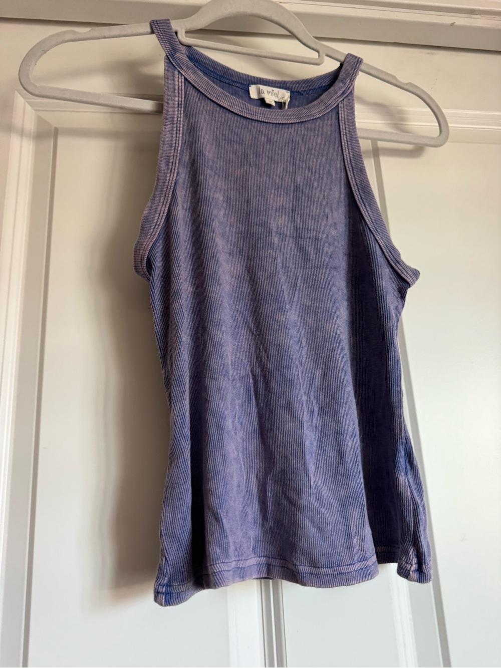 New La Miel Small Acid Washed Solid Blue Purple Thin Ribbed Rayon Blend Tank Top